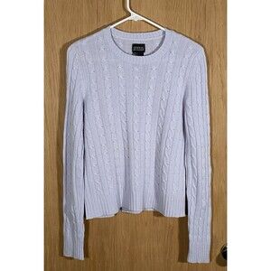 Women's L Cashmere Sweater Cable Knit Powder Blue Preppy Old Money Tennis Career